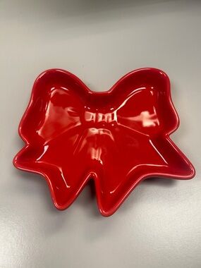 Red Ceramic Bow-Shaped Trinket Dish